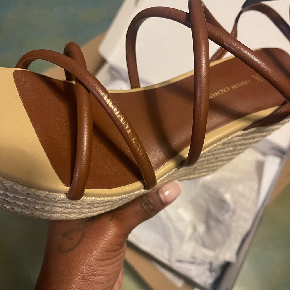 Armani Exchange Tan Espadrille Wedges
